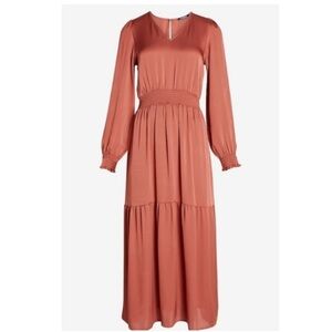 Express Satin Long-sleeved V-neck Maxi Dress - Women’s Medium